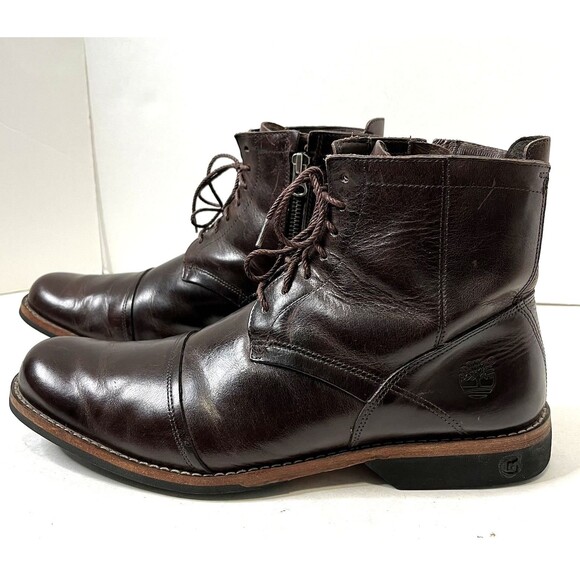 Timberland Earthkeepers Brown Leather Side Zip Lace Up Boots Men’s Size 12M LOOK - Picture 6 of 12